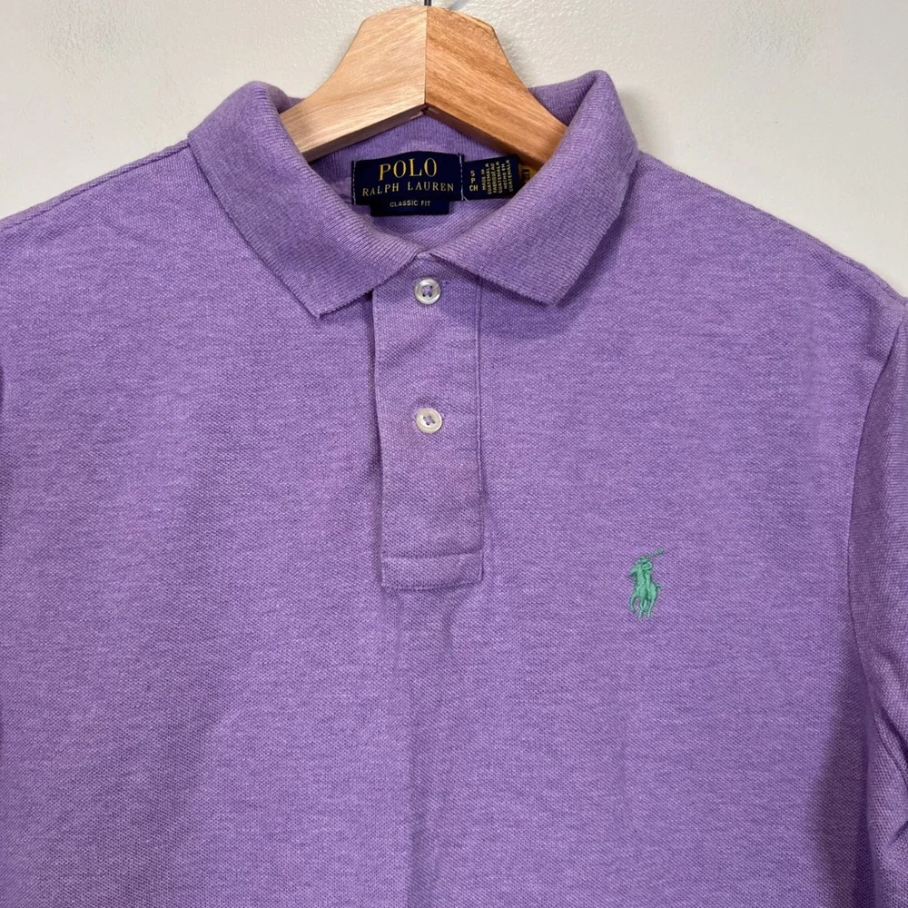 Polo Ralph Lauren Mens Classic Fit Polo Shirt S Cotton Heather Purple Pony EUC
